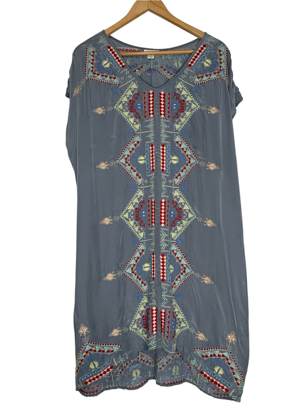 Sundance Embroidered Boho Dress Blue V-Neck Tunic Festival size Large